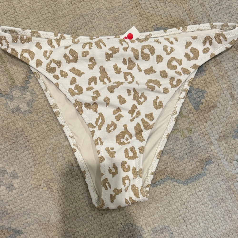 Solid & Striped Leopard Print Bikini Bottoms - White & Gold